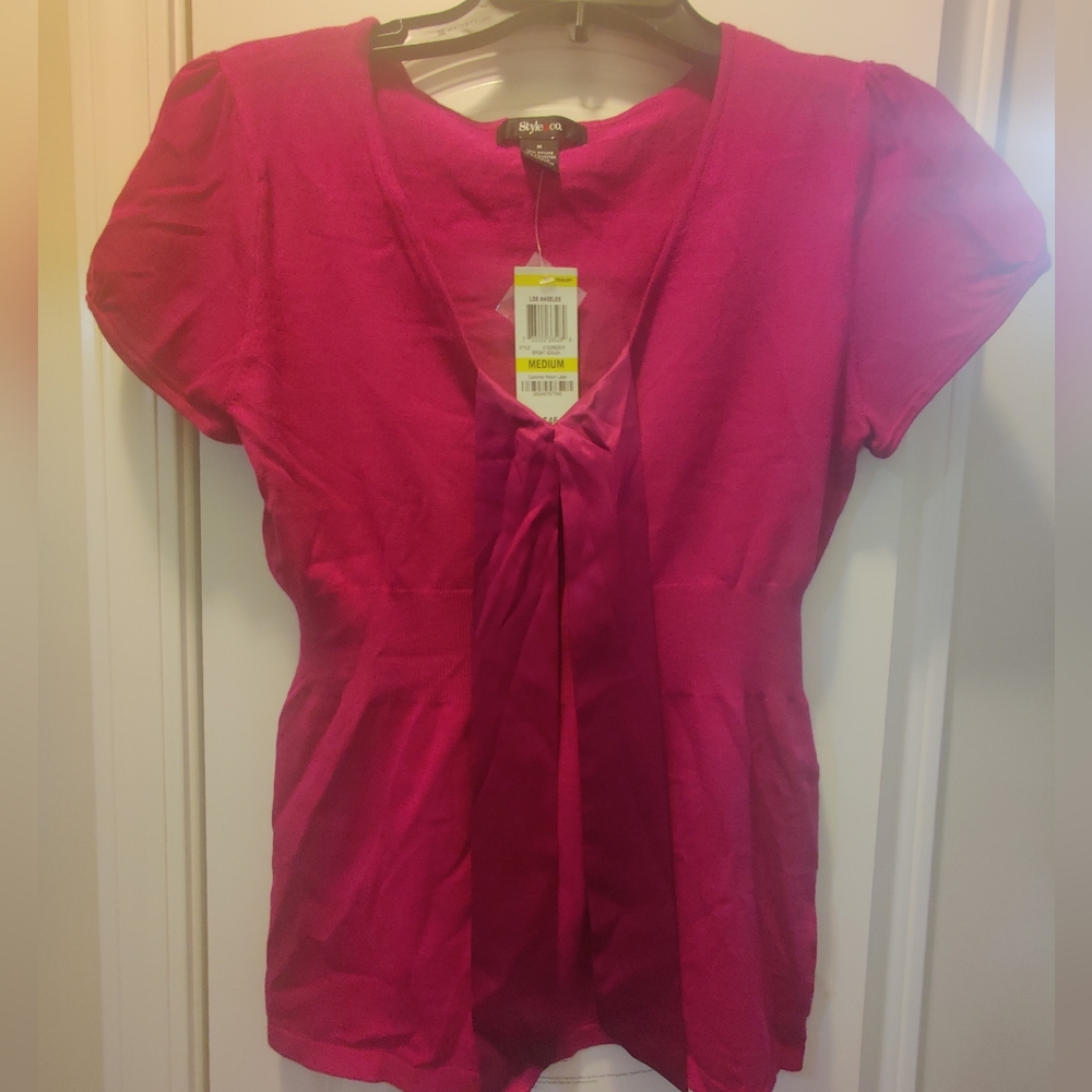 Women's Cap Sleeve, Ribbed Waist Sweater with Front Tie